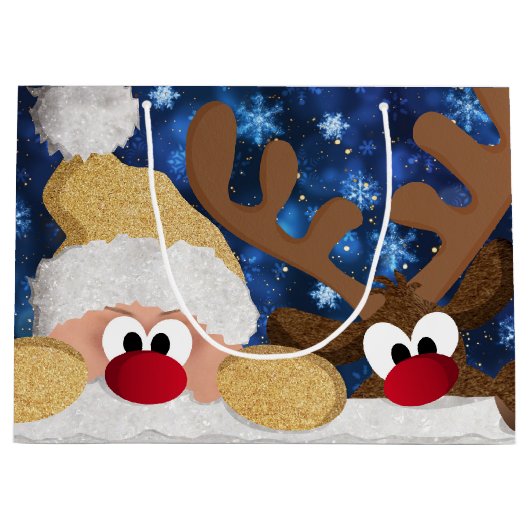 Niedlicher Weihnachtsmann und sein Rentier Große Geschenktüte (Vorderseite)