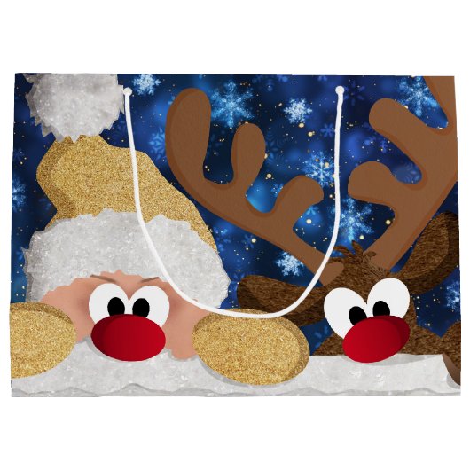 Niedlicher Weihnachtsmann und sein Rentier Große Geschenktüte (Rückseite)
