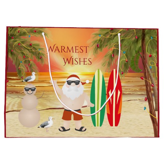 Niedlicher Weihnachtsmann und Surfbretter Strand W Große Geschenktüte (Rückseite)