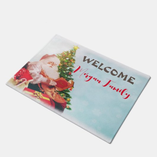 Niedlicher Weihnachtsmann, Weihnachtsbaum Fußmatte (Schrägansicht)