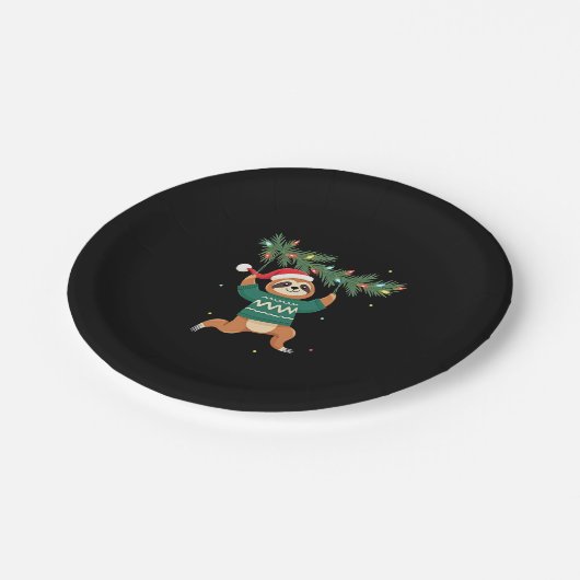 Niedlicher Weihnachtsmarkt Weihnachtsmannmütze Wei Pappteller (Schrägansicht)