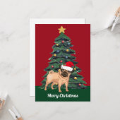 Niedlicher WeihnachtsMops in der Weihnachtsmannmüt Karte (Vorderseite/Rückseite Beispiel)