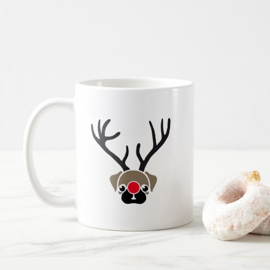 Niedlicher Weihnachtsnose Rudolph Mops Antlers Kaffeetasse (Mit Donut)