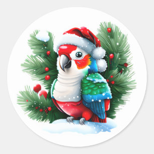 Niedlicher Weihnachtsparrot Runder Aufkleber