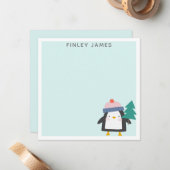 Niedlicher Weihnachtspenguin Aquamarin Minze Perso Mitteilungskarte (Vorderseite/Rückseite Beispiel)