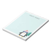 Niedlicher Weihnachtspenguin Aquamarin Minze Perso Notizblock (Rotiert)