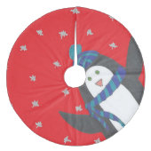 Niedlicher WeihnachtsPenguin auf Rot Fleece Weihnachtsbaumdecke (Vorderseite)