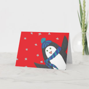 Niedlicher WeihnachtsPenguin auf Rot Karte
