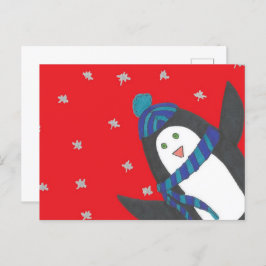 Niedlicher WeihnachtsPenguin auf Rot Postkarte