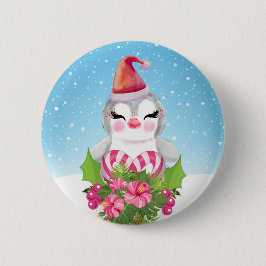 Niedlicher Weihnachtspenguin der Weihnachtsmannmüt Button
