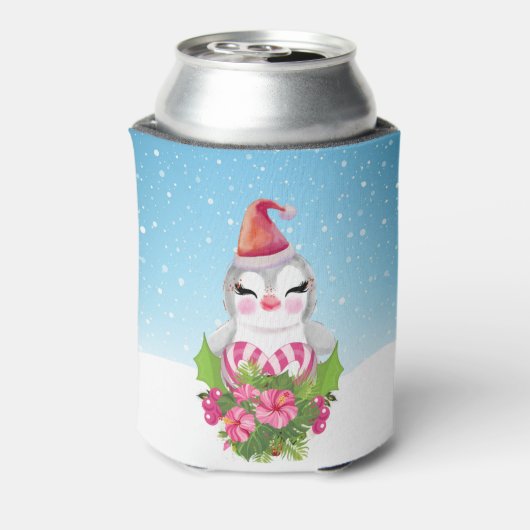 Niedlicher Weihnachtspenguin der Weihnachtsmannmüt Dosenkühler (Kanne Rückseite)