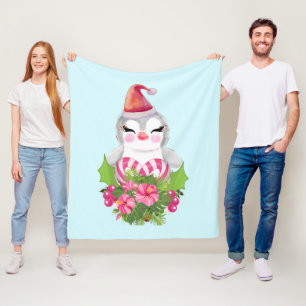 Niedlicher Weihnachtspenguin der Weihnachtsmannmüt Fleecedecke