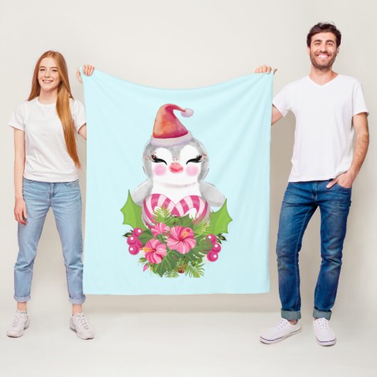 Niedlicher Weihnachtspenguin der Weihnachtsmannmüt Fleecedecke (Beispiel)