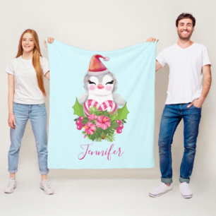 Niedlicher Weihnachtspenguin der Weihnachtsmannmüt Fleecedecke