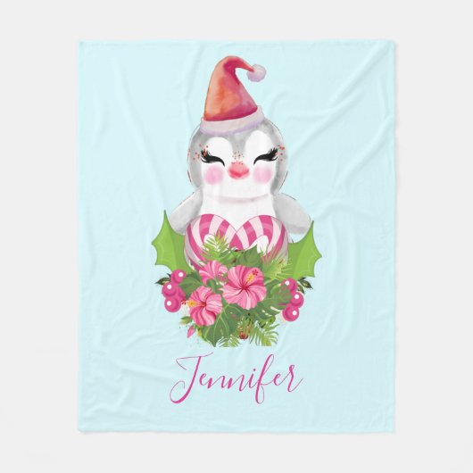 Niedlicher Weihnachtspenguin der Weihnachtsmannmüt Fleecedecke (Vorderseite)