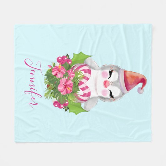 Niedlicher Weihnachtspenguin der Weihnachtsmannmüt Fleecedecke (Vorderseite (Horizontal))