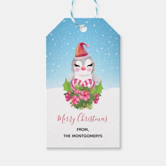 Niedlicher Weihnachtspenguin der Weihnachtsmannmüt Geschenkanhänger (Vorderseite)