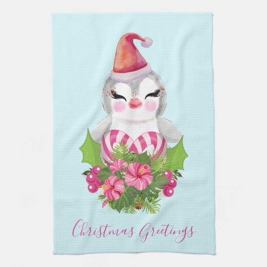 Niedlicher Weihnachtspenguin der Weihnachtsmannmüt Geschirrtuch (Vertikal)