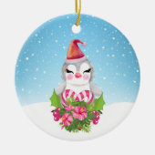 Niedlicher Weihnachtspenguin der Weihnachtsmannmüt Keramik Ornament (Vorne)