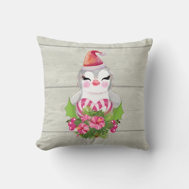 Niedlicher Weihnachtspenguin der Weihnachtsmannmüt Kissen (Vorderseite)