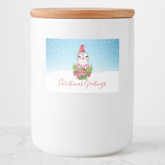 Niedlicher Weihnachtspenguin der Weihnachtsmannmüt Lebensmitteletikett (Vorderseite)