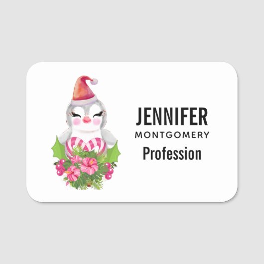 Niedlicher Weihnachtspenguin der Weihnachtsmannmüt Namensschild (Vorderseite)