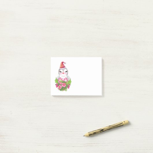 Niedlicher Weihnachtspenguin der Weihnachtsmannmüt Post-it Klebezettel (Auf Schreibtisch)