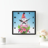 Niedlicher Weihnachtspenguin der Weihnachtsmannmüt Quadratische Wanduhr (Zuhause)