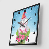 Niedlicher Weihnachtspenguin der Weihnachtsmannmüt Quadratische Wanduhr (Winkel)