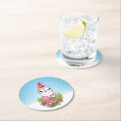 Niedlicher Weihnachtspenguin der Weihnachtsmannmüt Runder Pappuntersetzer (Vor Ort)