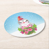 Niedlicher Weihnachtspenguin der Weihnachtsmannmüt Runder Pappuntersetzer (Angewinkelt)