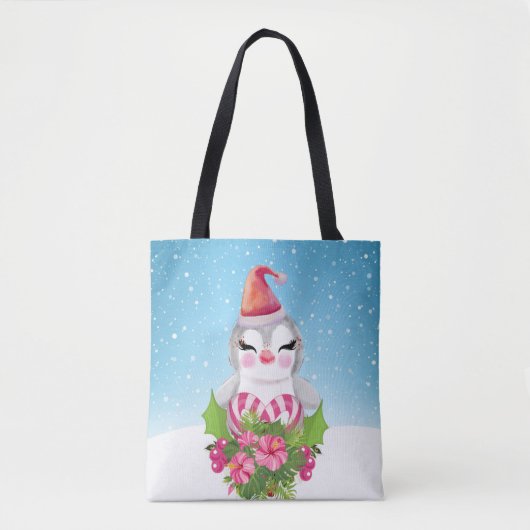 Niedlicher Weihnachtspenguin der Weihnachtsmannmüt Tasche (Vorderseite)