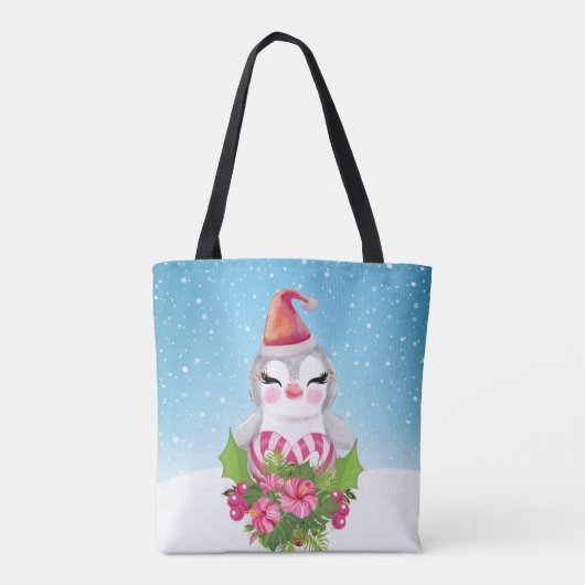 Niedlicher Weihnachtspenguin der Weihnachtsmannmüt Tasche (Rückseite)