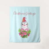 Niedlicher Weihnachtspenguin der Weihnachtsmannmüt Wandteppich (Vorderseite)