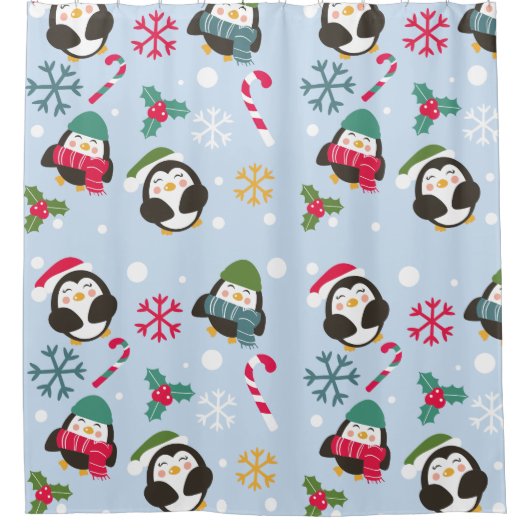 Niedlicher WeihnachtsPenguin Duschvorhang (Vorderseite)