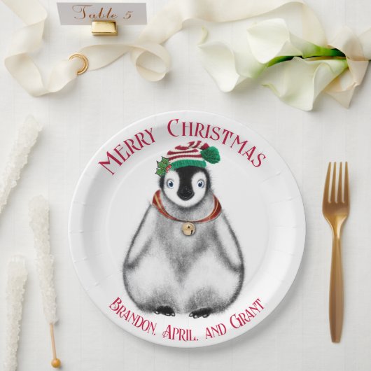 Niedlicher Weihnachtspenguin , festliches arktisch Pappteller (Hochzeit)