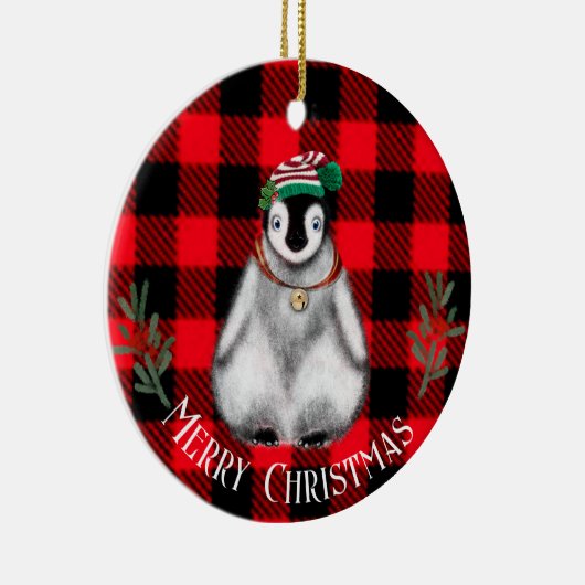 Niedlicher Weihnachtspenguin, festliches arktische Keramik Ornament (Rechts)