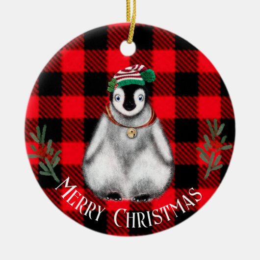 Niedlicher Weihnachtspenguin, festliches arktische Keramik Ornament (Vorne)