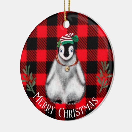 Niedlicher Weihnachtspenguin, festliches arktische Keramik Ornament (Links)