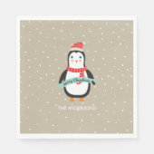 Niedlicher Weihnachtspenguin "Frohe Weihnachten" Serviette (Vorderseite)