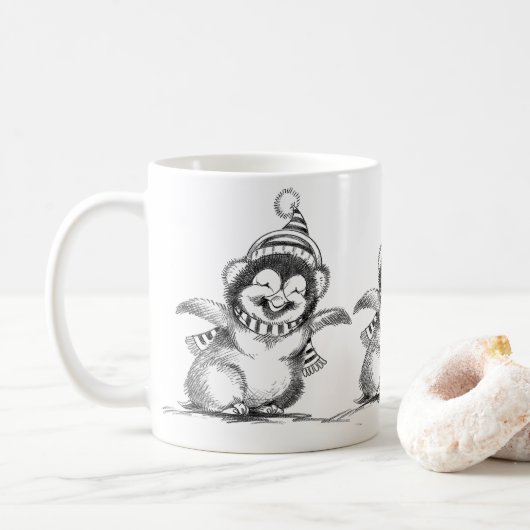 Niedlicher Weihnachtspenguin, Happy Baby Bird Kaffeetasse (Mit Donut)