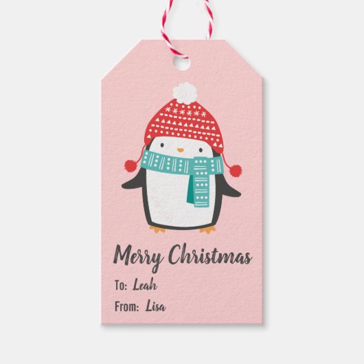 Niedlicher Weihnachtspenguin hellrosa Geschenkanhänger (Vorderseite)