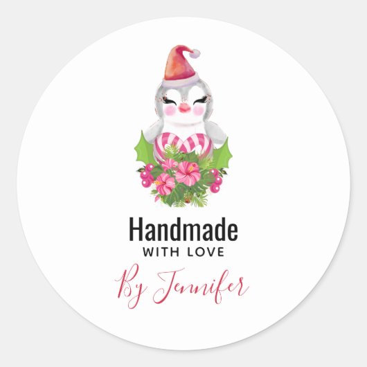 Niedlicher Weihnachtspenguin in Weihnachtsmannmütz Runder Aufkleber (Vorderseite)