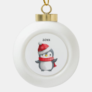 Niedlicher Weihnachtspenguin Keramik Kugel-Ornament
