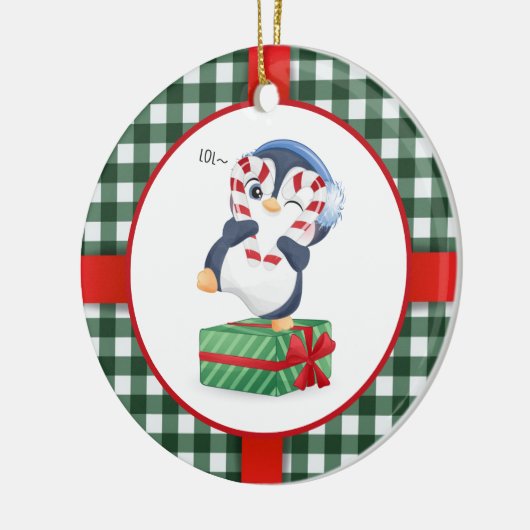 Niedlicher WeihnachtsPenguin Keramik Ornament (Links)