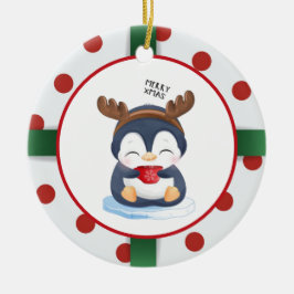 Niedlicher WeihnachtsPenguin Keramik Ornament