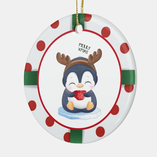 Niedlicher WeihnachtsPenguin Keramik Ornament (Links)