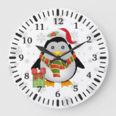 Niedlicher Weihnachtspenguin mit Gegenwart Große Wanduhr (Vorderseite)