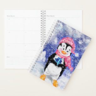 Niedlicher Weihnachtspenguin mit Geschenkplaner Planer
