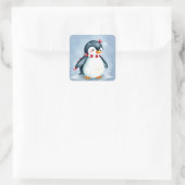 Niedlicher WeihnachtsPenguin mit Scarf Quadratischer Aufkleber (Tasche)